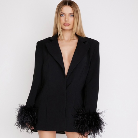House of CB Esme Black Trimmed Oversized Blazer